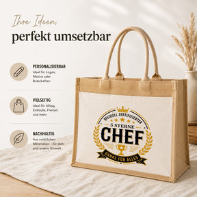 LIEBTASTISCH® Jutetasche Offiziell zertifizierter 5 Sterne Chef Danke für alles - Geschenk für Kollegin Kollege Jobwechsel Abschied - Jutebeutel bedruckt mit Spruch - Einkaufstasche Damen
