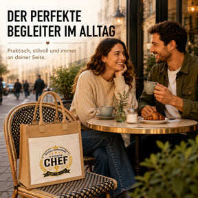 LIEBTASTISCH® Jutetasche Offiziell zertifizierter 5 Sterne Chef Danke für alles - Geschenk für Kollegin Kollege Jobwechsel Abschied - Jutebeutel bedruckt mit Spruch - Einkaufstasche Damen