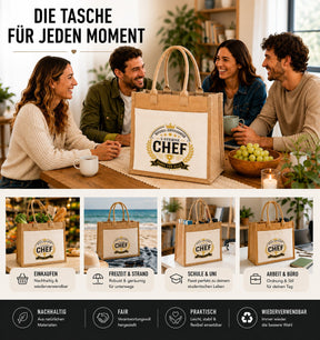 LIEBTASTISCH® Jutetasche Offiziell zertifizierter 5 Sterne Chef Danke für alles - Geschenk für Kollegin Kollege Jobwechsel Abschied - Jutebeutel bedruckt mit Spruch - Einkaufstasche Damen