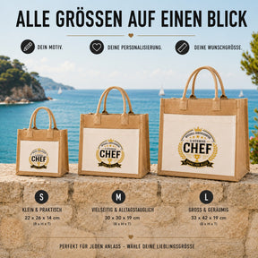 LIEBTASTISCH® Jutetasche Offiziell zertifizierter 5 Sterne Chef Danke für alles - Geschenk für Kollegin Kollege Jobwechsel Abschied - Jutebeutel bedruckt mit Spruch - Einkaufstasche Damen