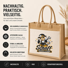 LIEBTASTISCH® Jutetasche Schäff - Problemlöser & Alleskönner - Jute Tasche Schaf Motiv lustig Spruch Tragetasche Beutel - Geschenk Handwerker Heimwerker - Einkaufstasche Shopper groß Stofftasche