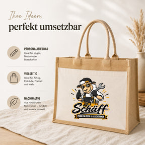 LIEBTASTISCH® Jutetasche Schäff - Problemlöser & Alleskönner - Jute Tasche Schaf Motiv lustig Spruch Tragetasche Beutel - Geschenk Handwerker Heimwerker - Einkaufstasche Shopper groß Stofftasche