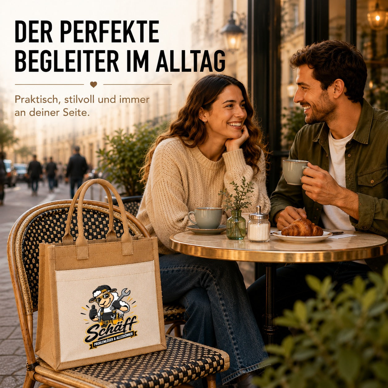 LIEBTASTISCH® Jutetasche Schäff - Problemlöser & Alleskönner - Jute Tasche Schaf Motiv lustig Spruch Tragetasche Beutel - Geschenk Handwerker Heimwerker - Einkaufstasche Shopper groß Stofftasche