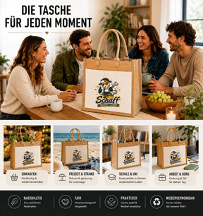 LIEBTASTISCH® Jutetasche Schäff - Problemlöser & Alleskönner - Jute Tasche Schaf Motiv lustig Spruch Tragetasche Beutel - Geschenk Handwerker Heimwerker - Einkaufstasche Shopper groß Stofftasche