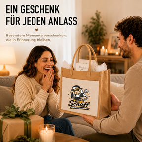 LIEBTASTISCH® Jutetasche Schäff - Problemlöser & Alleskönner - Jute Tasche Schaf Motiv lustig Spruch Tragetasche Beutel - Geschenk Handwerker Heimwerker - Einkaufstasche Shopper groß Stofftasche