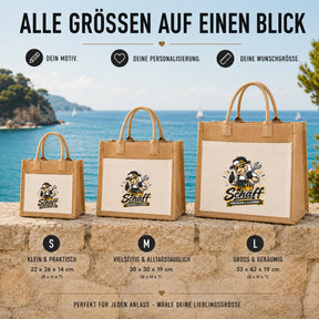 LIEBTASTISCH® Jutetasche Schäff - Problemlöser & Alleskönner - Jute Tasche Schaf Motiv lustig Spruch Tragetasche Beutel - Geschenk Handwerker Heimwerker - Einkaufstasche Shopper groß Stofftasche