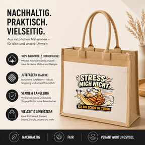 LIEBTASTISCH® Jutetasche Stress mich nicht ich bin schon im Turbo - Stofftasche Beutel bedruckt mit Spruch lustig Faultier - Geschenk für Frauen Damen Freundin Mama - Einkaufstasche Shopper groß