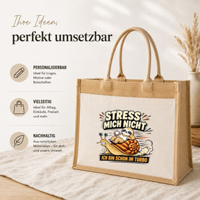 LIEBTASTISCH® Jutetasche Stress mich nicht ich bin schon im Turbo - Stofftasche Beutel bedruckt mit Spruch lustig Faultier - Geschenk für Frauen Damen Freundin Mama - Einkaufstasche Shopper groß