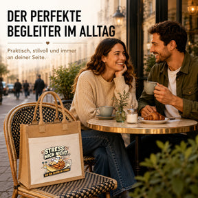 LIEBTASTISCH® Jutetasche Stress mich nicht ich bin schon im Turbo - Stofftasche Beutel bedruckt mit Spruch lustig Faultier - Geschenk für Frauen Damen Freundin Mama - Einkaufstasche Shopper groß
