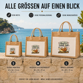 LIEBTASTISCH® Jutetasche Stress mich nicht ich bin schon im Turbo - Stofftasche Beutel bedruckt mit Spruch lustig Faultier - Geschenk für Frauen Damen Freundin Mama - Einkaufstasche Shopper groß