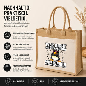 LIEBTASTISCH® Jutetasche Wer nicht mit mir auskommt muss eben noch ein wenig an sich arbeiten - Stofftasche mit Spruch lustig für Frauen - Geschenke Geschenkideen Freundin - Einkaufstasche Beutel
