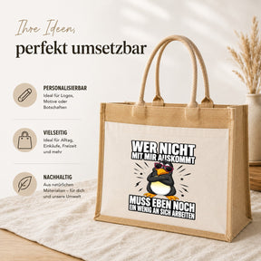 LIEBTASTISCH® Jutetasche Wer nicht mit mir auskommt muss eben noch ein wenig an sich arbeiten - Stofftasche mit Spruch lustig für Frauen - Geschenke Geschenkideen Freundin - Einkaufstasche Beutel