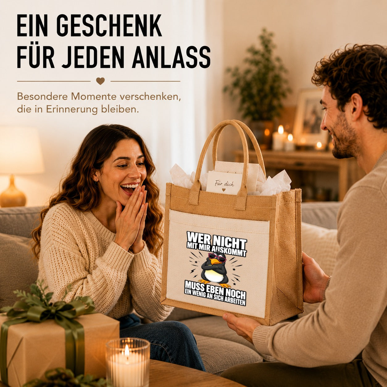 LIEBTASTISCH® Jutetasche Wer nicht mit mir auskommt muss eben noch ein wenig an sich arbeiten - Stofftasche mit Spruch lustig für Frauen - Geschenke Geschenkideen Freundin - Einkaufstasche Beutel