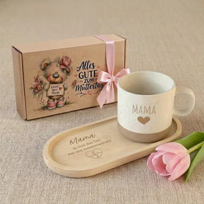 Geschenkset - Tasse + Tablett - Mama Du bist das Teil, dass uns zusammenhält