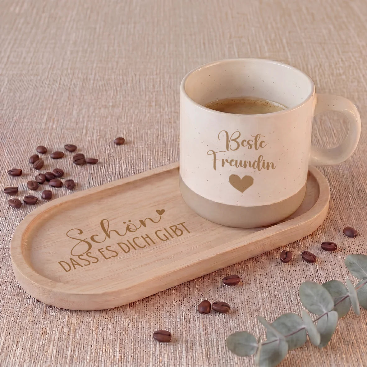 Geschenkset - Tasse + Tablett - Schön Dass Es Dich Gibt