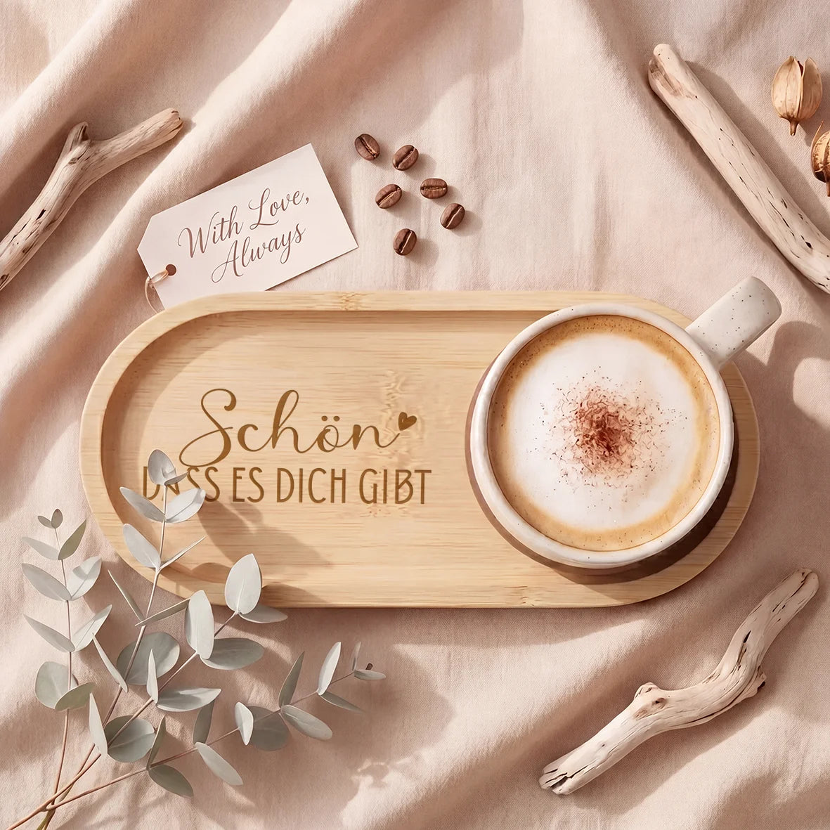 Geschenkset - Tasse + Tablett - Schön Dass Es Dich Gibt