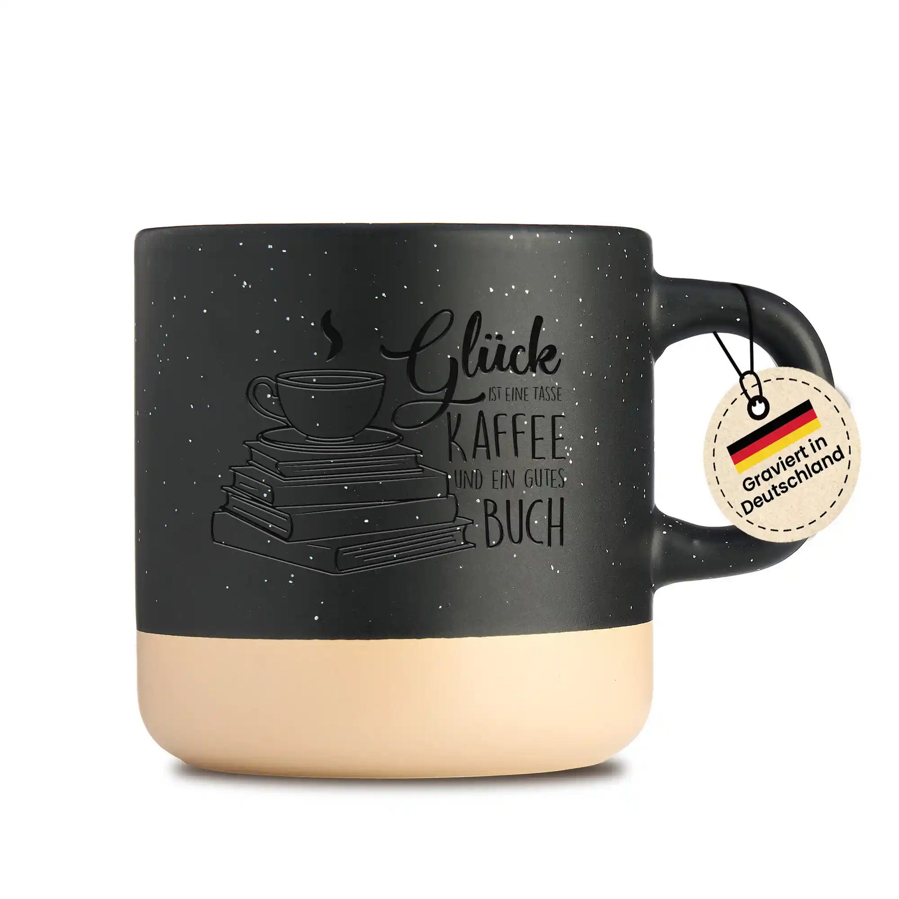 Glück ist eine Tasse Kaffee und ein gutes Buch