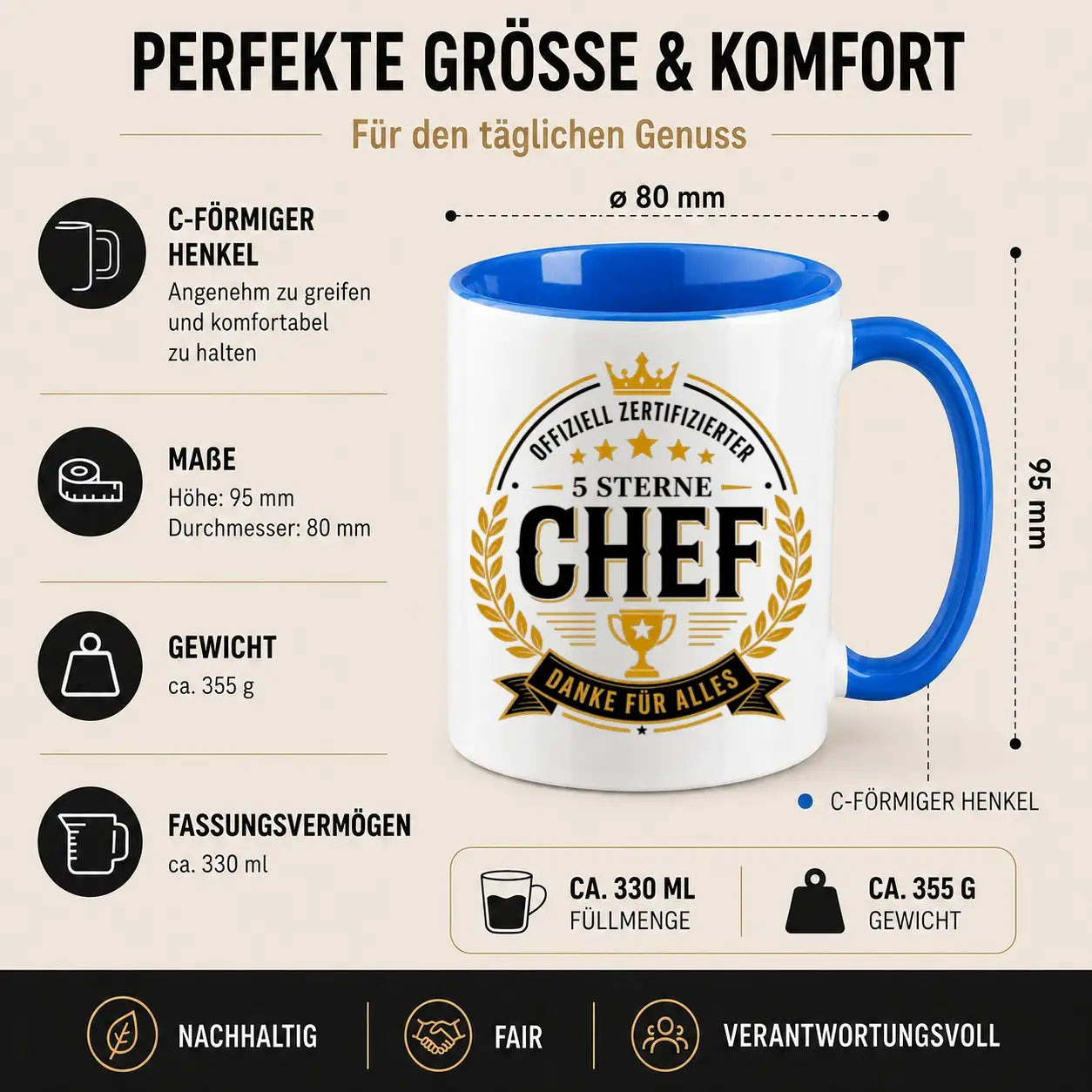 Tasse - Offiziell zertifizierter 5 Sterne Chef Danke für alles