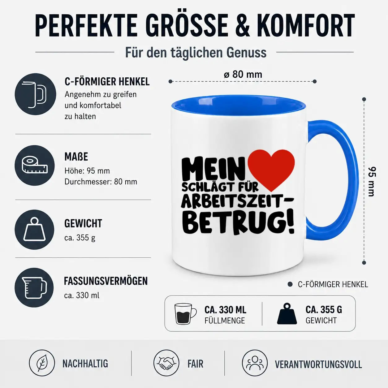 Tasse - Mein ❤ schlägt für Arbeitszeitbetrug!