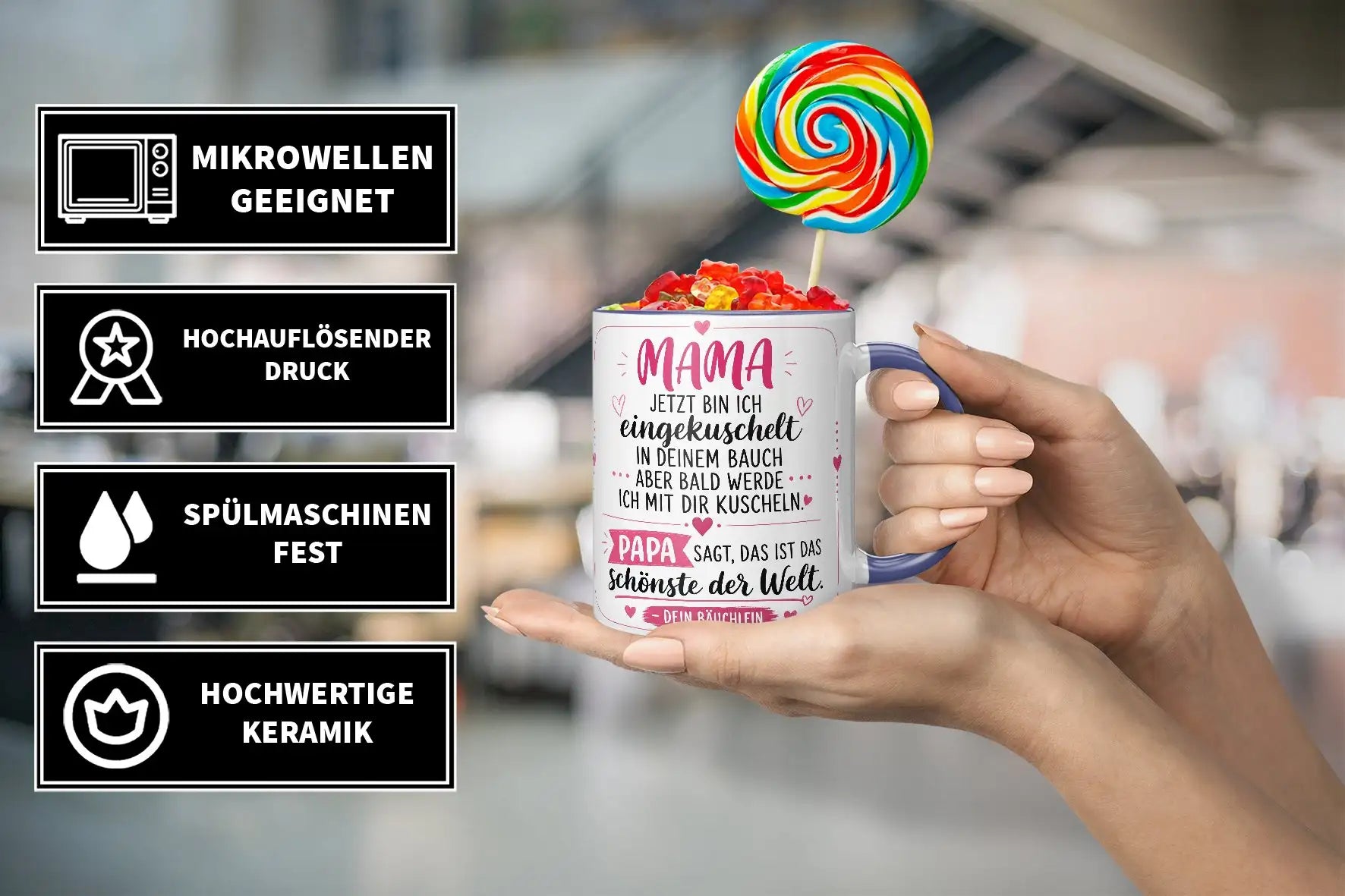 Tasse - Mama jetzt bin ich eingekuschelt in deinem Bauch aber bald werde ich mit dir kuscheln Papa sagt, das ist das schönste der Welt Dein Bäuchlein