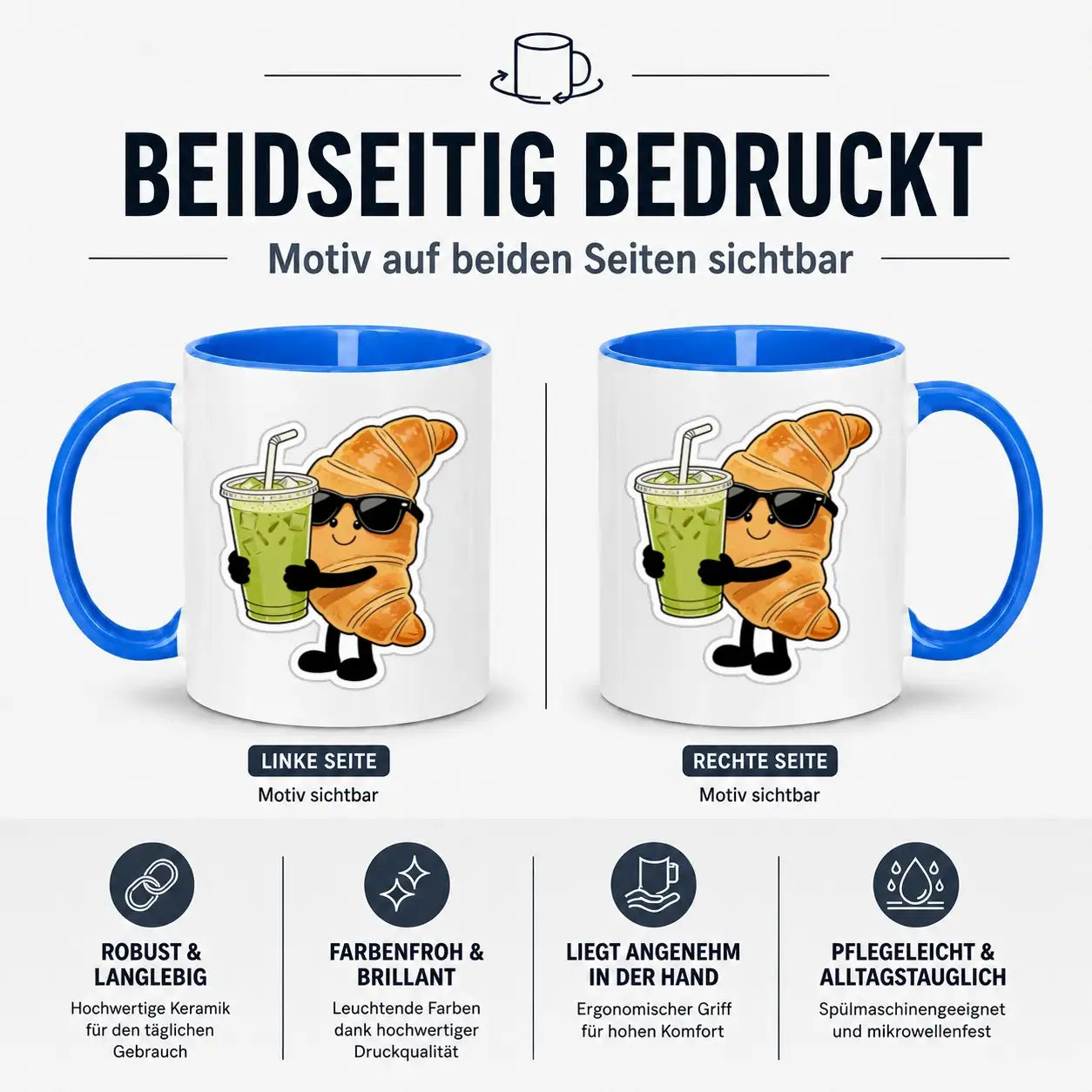 Tasse - Croissant mit Sonnenbrille Getränk
