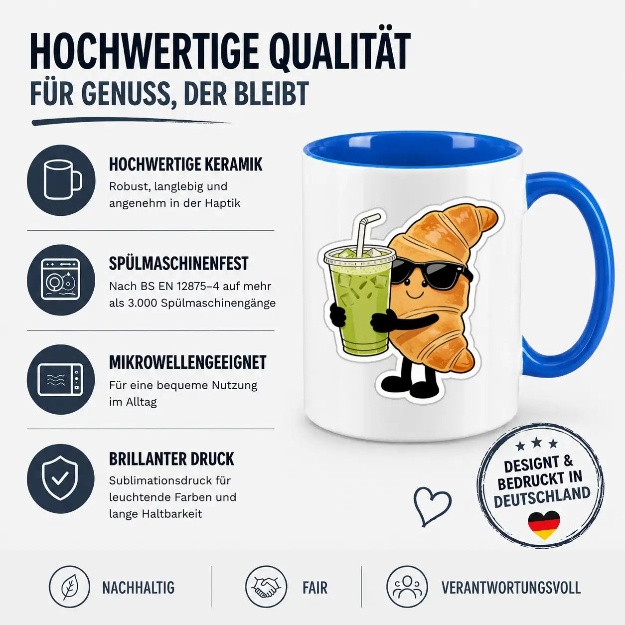 Tasse - Croissant mit Sonnenbrille Getränk
