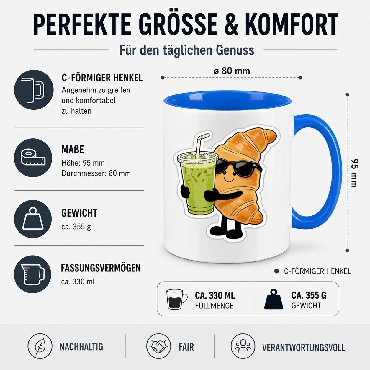 Tasse - Croissant mit Sonnenbrille Getränk