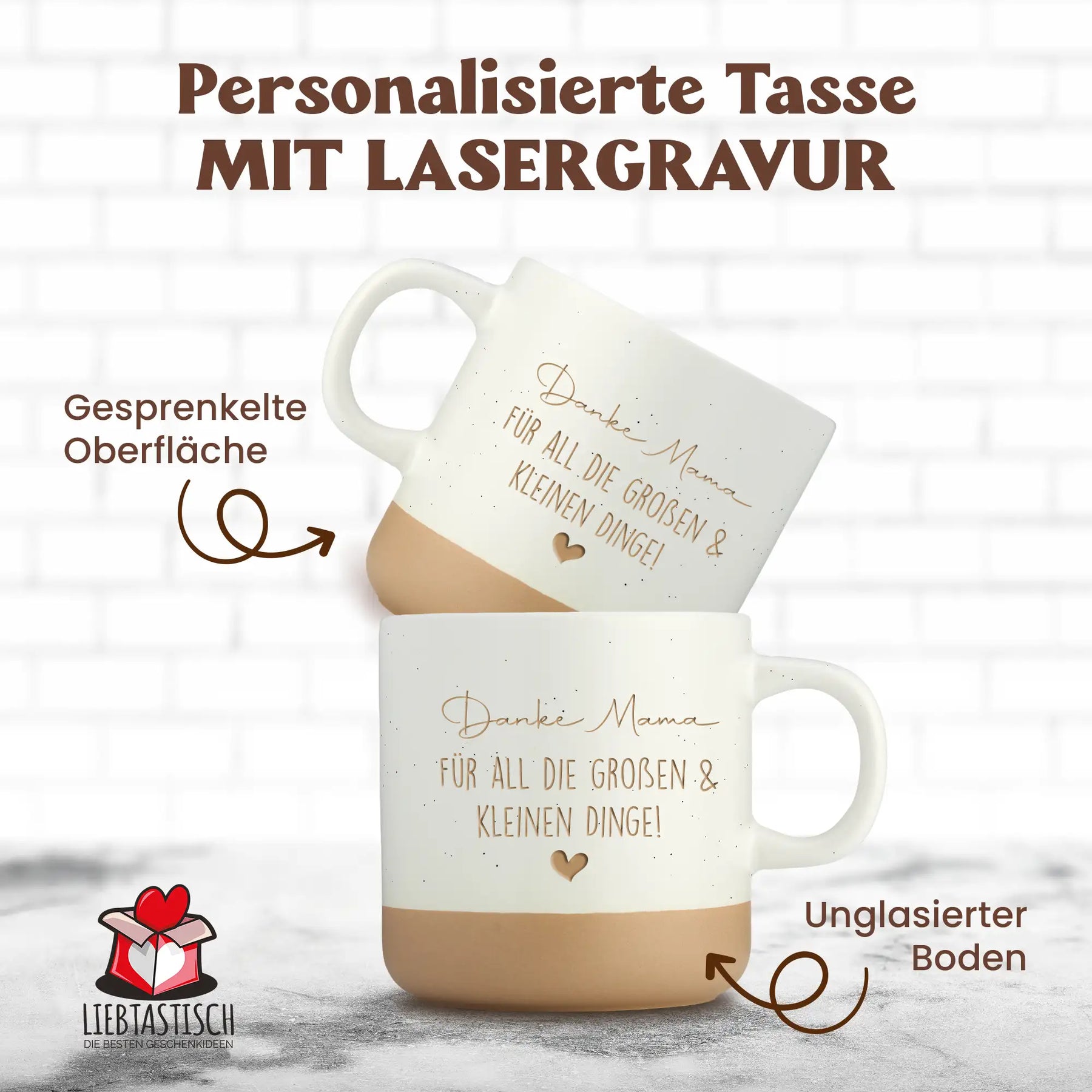 LIEBTASTISCH® Tasse mit Gravur mit Spruch - Danke Mama für all die großen & kleinen Dinge - gravierte Kaffeetasse Geschenk Mama Muttertag Dankeschön Mutter - {FARBE}