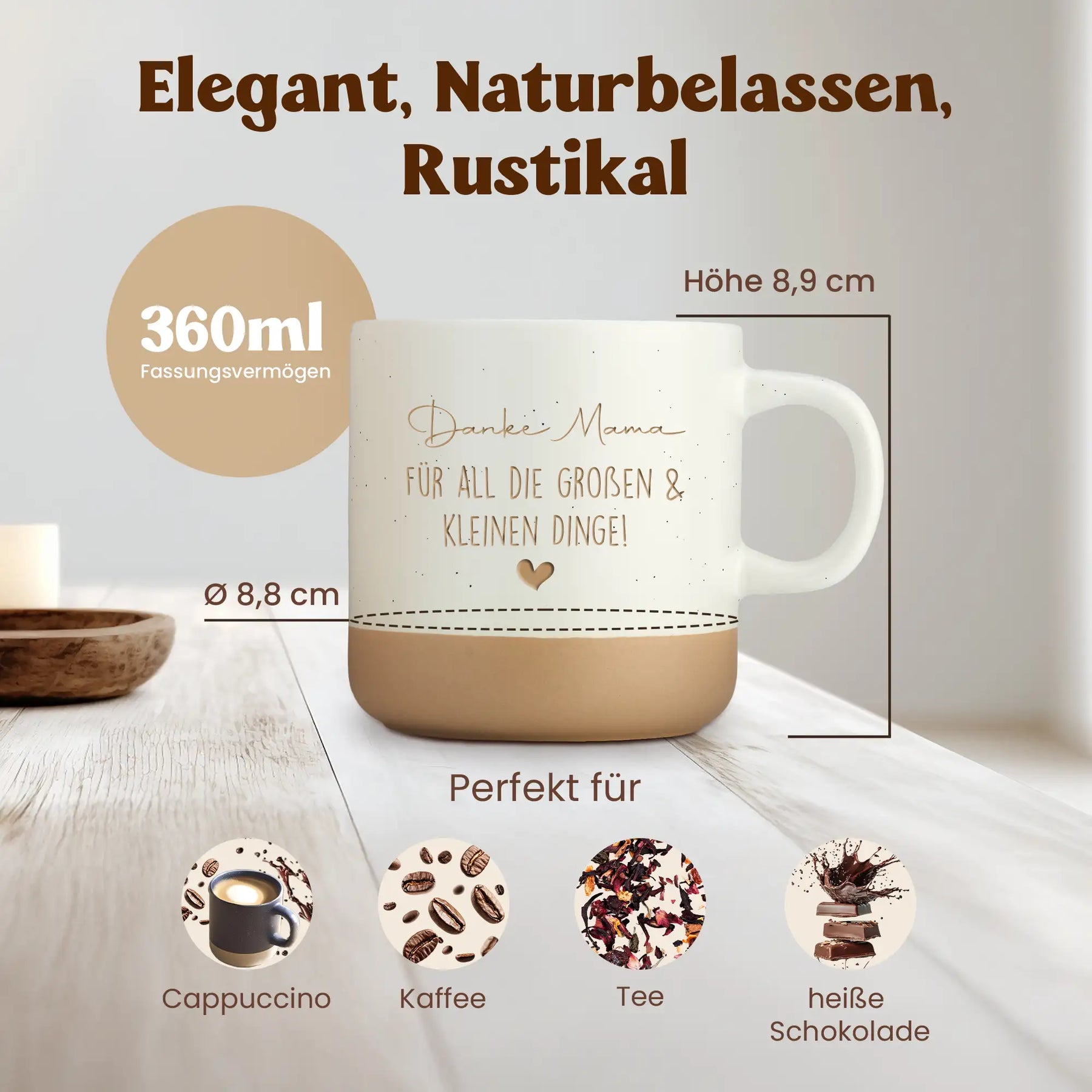 LIEBTASTISCH® Tasse mit Gravur mit Spruch - Danke Mama für all die großen & kleinen Dinge - gravierte Kaffeetasse Geschenk Mama Muttertag Dankeschön Mutter - {FARBE}