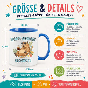 LIEBTASTISCH® Tasse mit Spruch - Dont worry be capy! - lustige Capybara Kaffeetasse Geschenk für Frauen Männer - Schöne Tassen - Spielzeug - Cabybara - Wasserschwein - {FARBE}