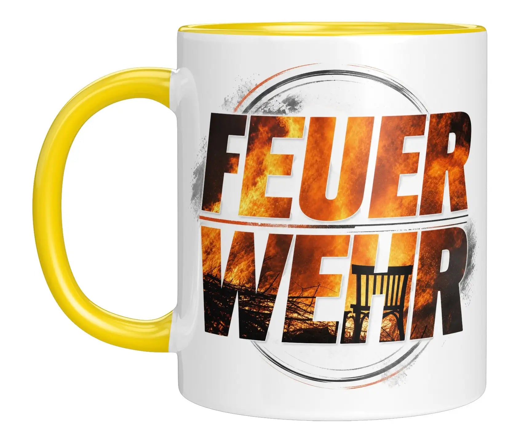 Sublimation Tasse - Feuerwehr Motiv mit flammendem Design