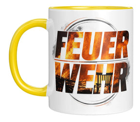 Sublimation Tasse - Feuerwehr Motiv mit flammendem Design