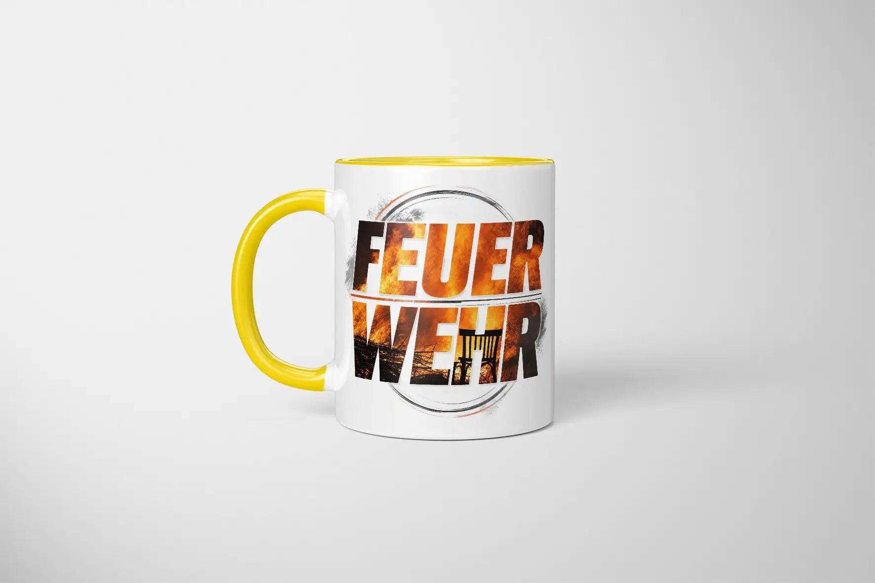 Sublimation Tasse - Feuerwehr Motiv mit flammendem Design