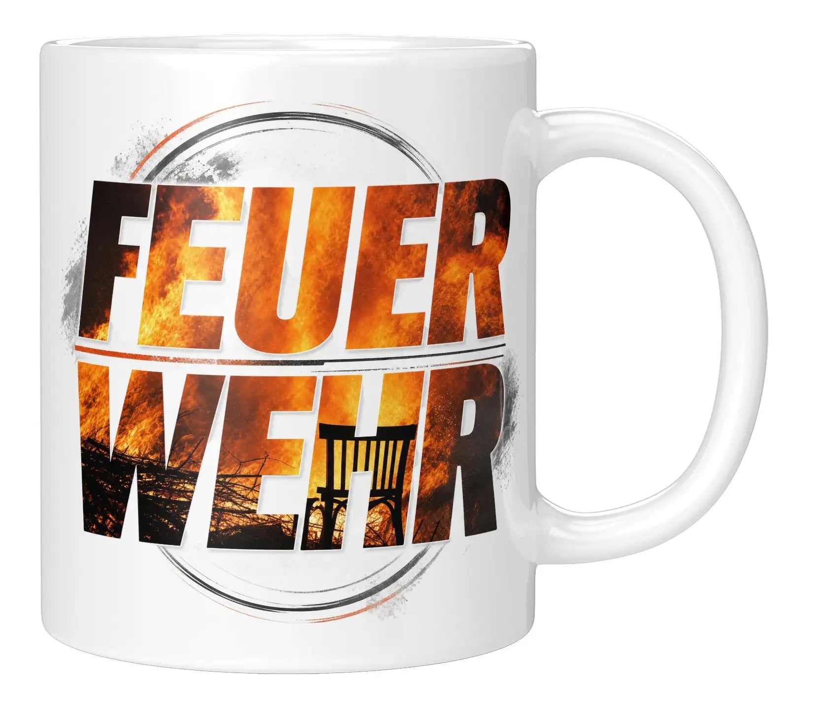 Sublimation Tasse - Feuerwehr Motiv mit flammendem Design