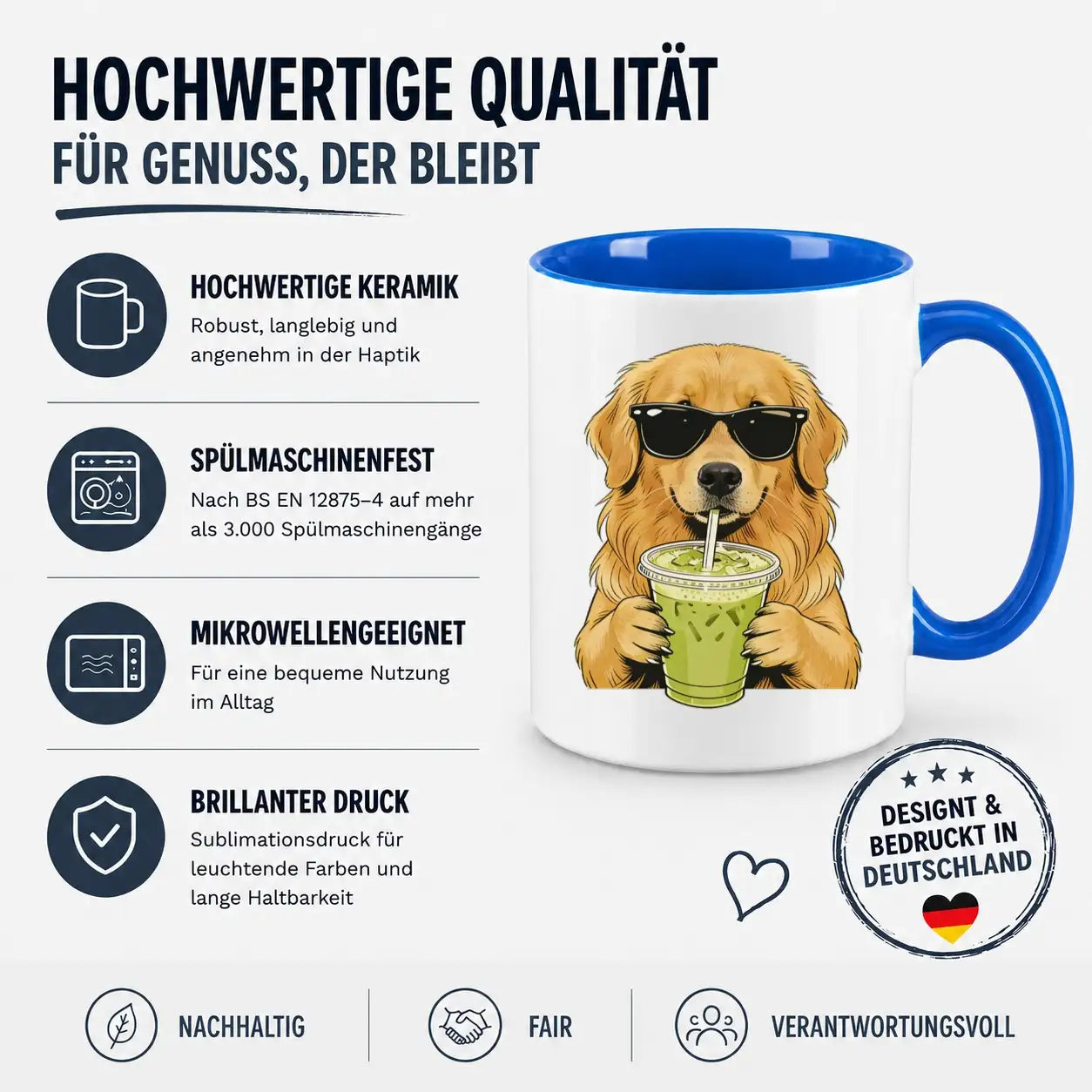 Tasse - Hund mit Sonnenbrille Matcha