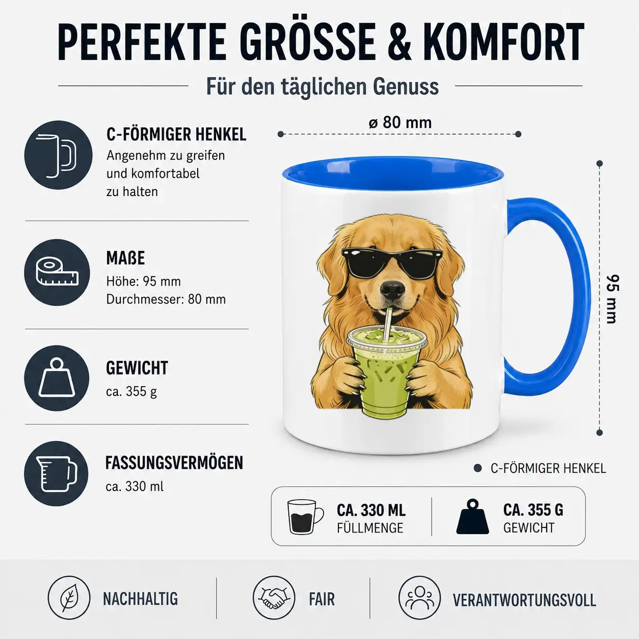 Tasse - Hund mit Sonnenbrille Matcha
