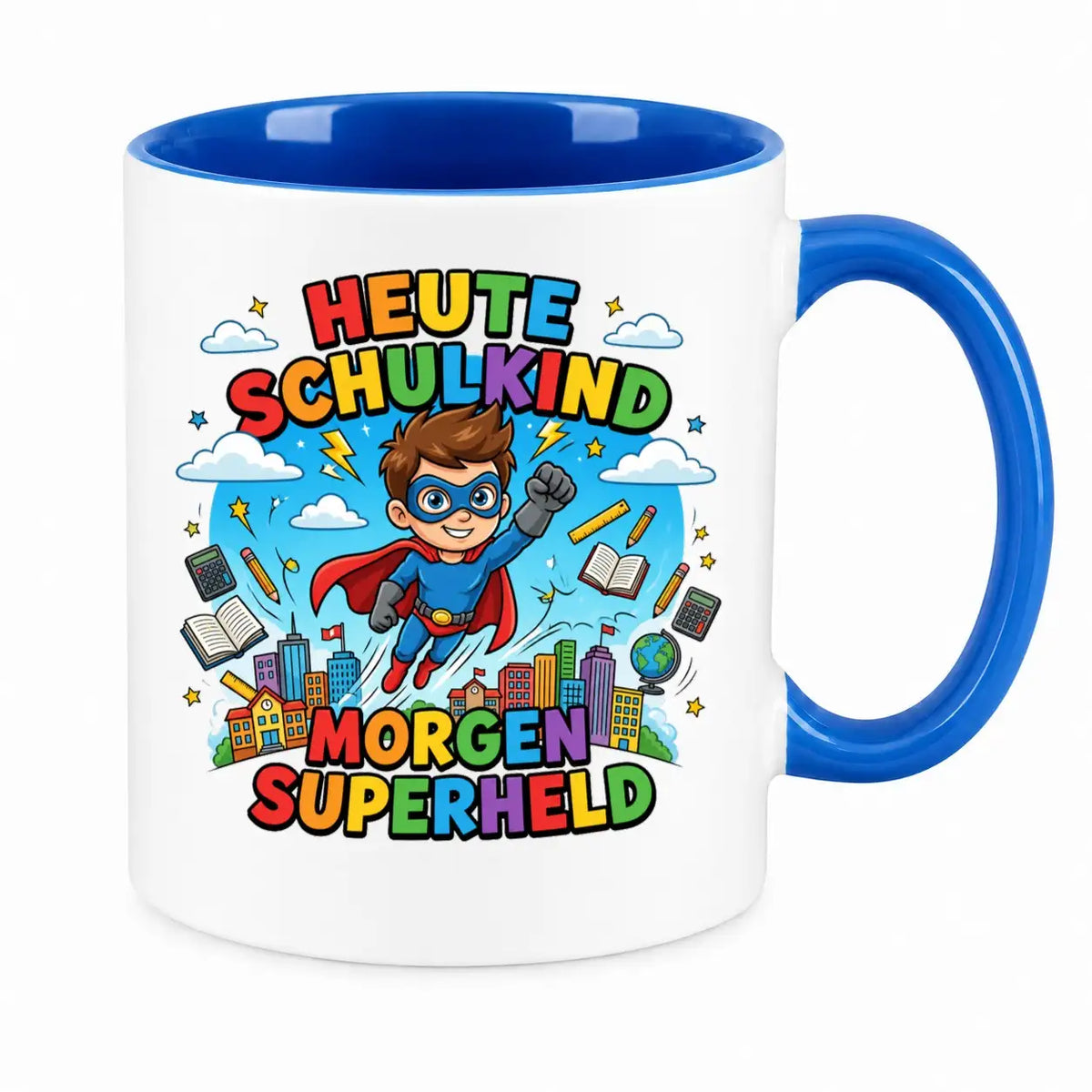 LIEBTASTISCH® Tasse mit Spruch - Heute Schulkind morgen Superheld - lustige Kaffeetasse Einschulung Geschenk Schulanfang Schulkind 2026 - Tschüss Grundschule - {FARBE}