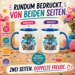 LIEBTASTISCH® Tasse mit Spruch - Heute Schulkind morgen Superheld - lustige Kaffeetasse Einschulung Geschenk Schulanfang Schulkind 2026 - Tschüss Grundschule - {FARBE}