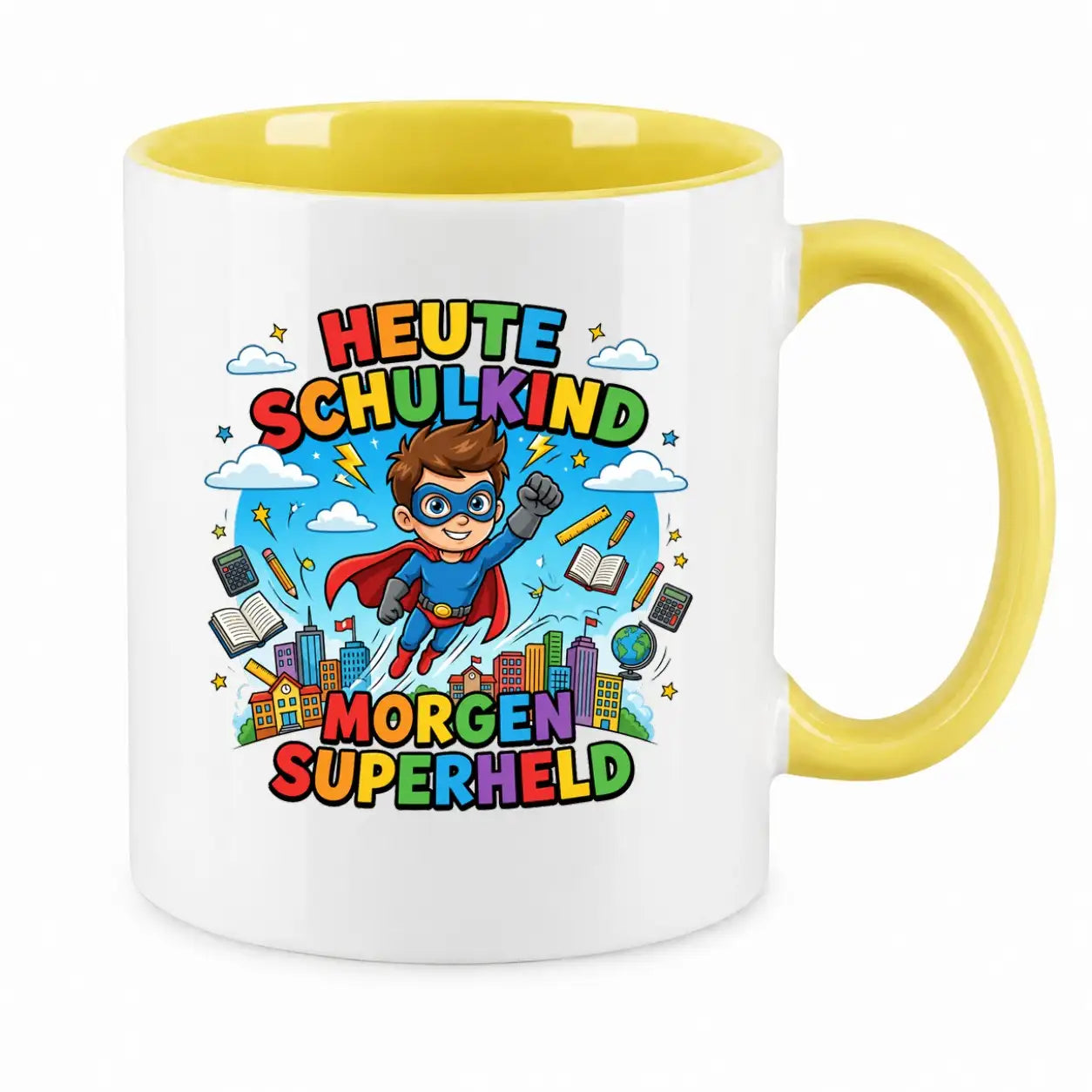 LIEBTASTISCH® Tasse mit Spruch - Heute Schulkind morgen Superheld - lustige Kaffeetasse Einschulung Geschenk Schulanfang Schulkind 2026 - Tschüss Grundschule - {FARBE}