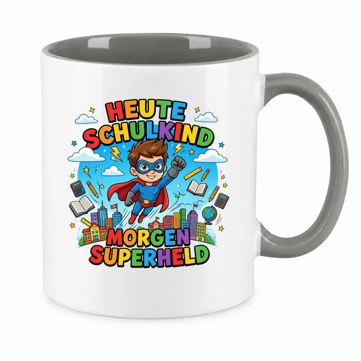 LIEBTASTISCH® Tasse mit Spruch - Heute Schulkind morgen Superheld - lustige Kaffeetasse Einschulung Geschenk Schulanfang Schulkind 2026 - Tschüss Grundschule - {FARBE}