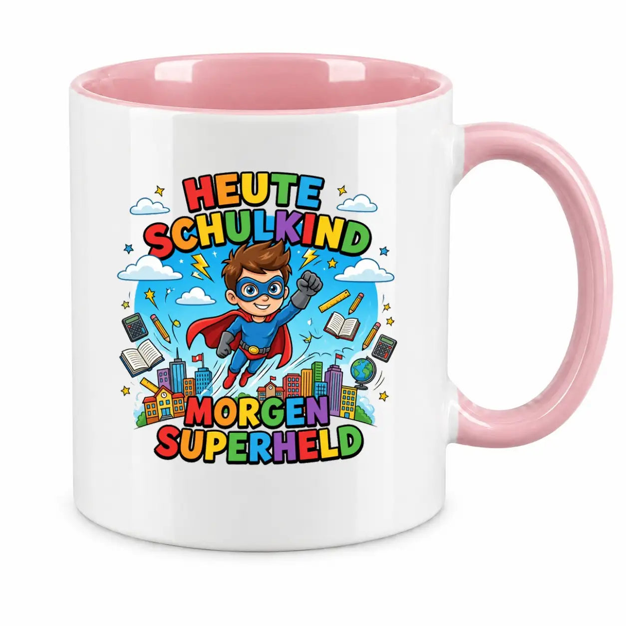 LIEBTASTISCH® Tasse mit Spruch - Heute Schulkind morgen Superheld - lustige Kaffeetasse Einschulung Geschenk Schulanfang Schulkind 2026 - Tschüss Grundschule - {FARBE}