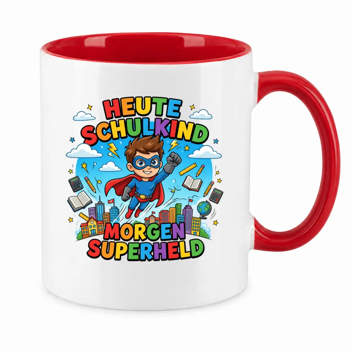 LIEBTASTISCH® Tasse mit Spruch - Heute Schulkind morgen Superheld - lustige Kaffeetasse Einschulung Geschenk Schulanfang Schulkind 2026 - Tschüss Grundschule - {FARBE}