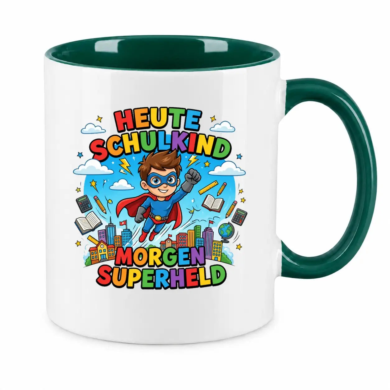 LIEBTASTISCH® Tasse mit Spruch - Heute Schulkind morgen Superheld - lustige Kaffeetasse Einschulung Geschenk Schulanfang Schulkind 2026 - Tschüss Grundschule - {FARBE}