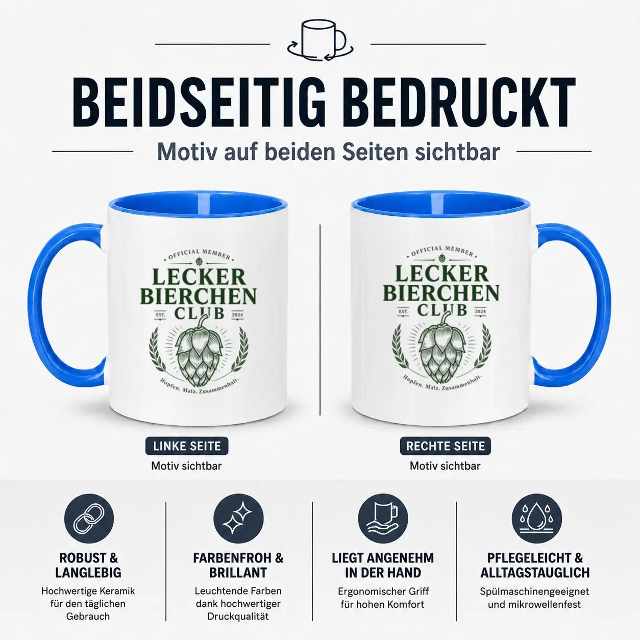 LIEBTASTISCH® Tasse mit Spruch - Official Member Lecker Bierchen Club Est. 2024 Hopfen. Malz - lustige Kaffeetasse Bier Geschenk für Männer - Sauf Tshirt - {FARBE}