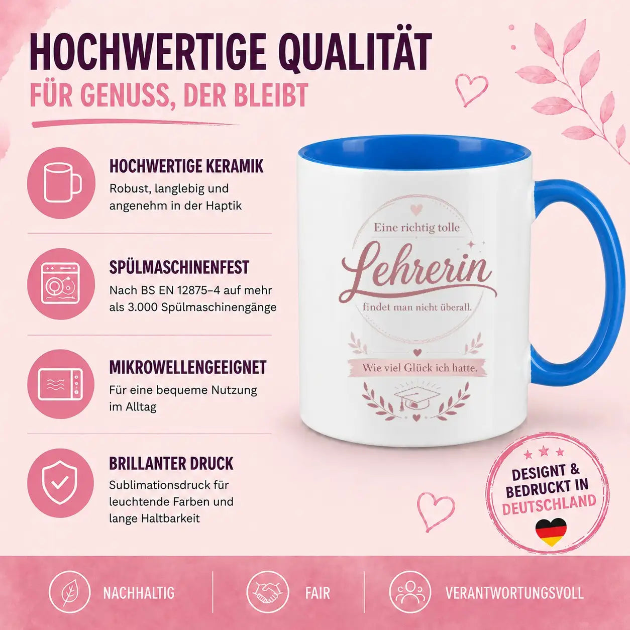 LIEBTASTISCH® Tasse mit Spruch - Eine richtig tolle Lehrerin findet man nicht überall - Geschenk für Lehrerin Grundschule - 50. Karte - 67 Lehrer - {FARBE}