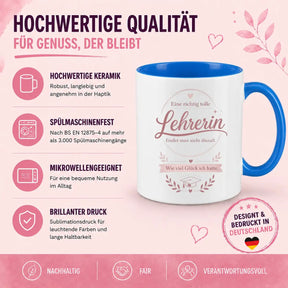 LIEBTASTISCH® Tasse mit Spruch - Eine richtig tolle Lehrerin findet man nicht überall - Geschenk für Lehrerin Grundschule - 50. Karte - 67 Lehrer - {FARBE}
