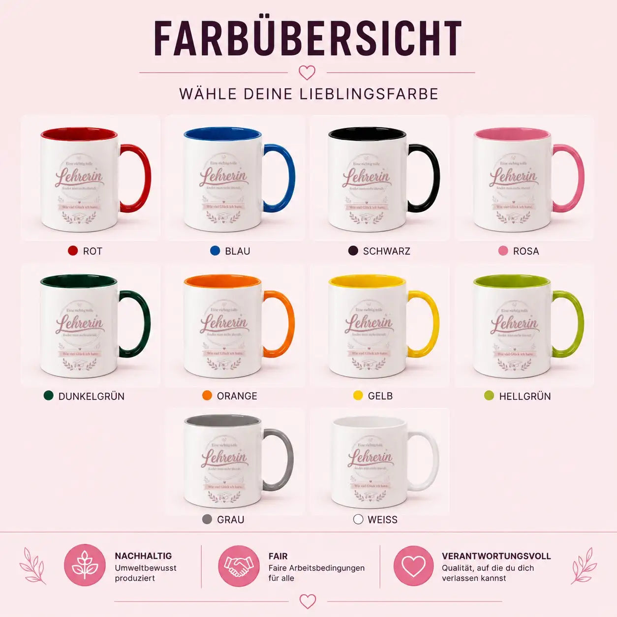 LIEBTASTISCH® Tasse mit Spruch - Eine richtig tolle Lehrerin findet man nicht überall - Geschenk für Lehrerin Grundschule - 50. Karte - 67 Lehrer - {FARBE}