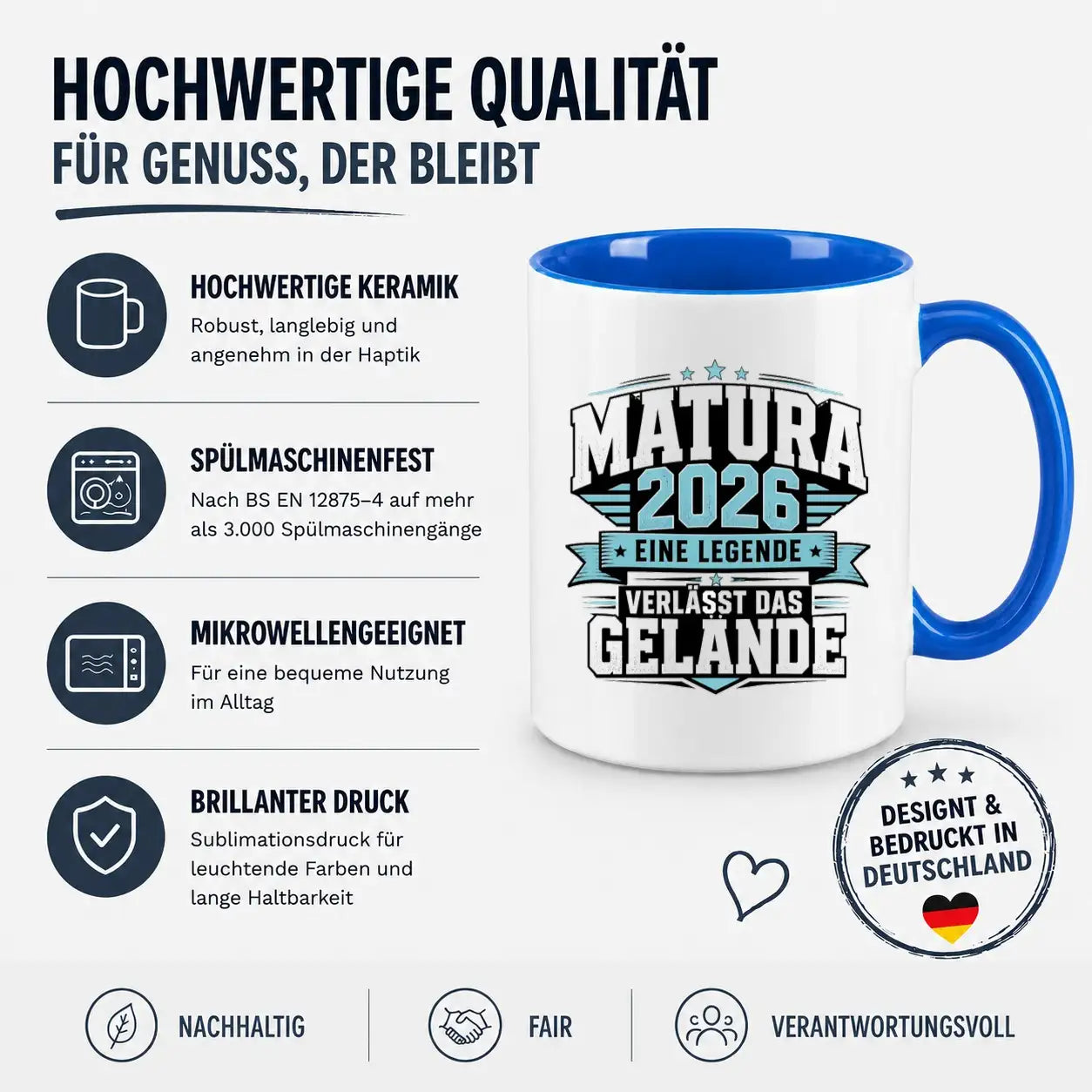 LIEBTASTISCH® Tasse mit Spruch - Matura 2026 Eine Legende verlässt das Gelände - lustige Kaffeetasse Matura Geschenk Abitur Abi Geschenke - {FARBE}