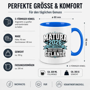 LIEBTASTISCH® Tasse mit Spruch - Matura 2026 Eine Legende verlässt das Gelände - lustige Kaffeetasse Matura Geschenk Abitur Abi Geschenke - {FARBE}