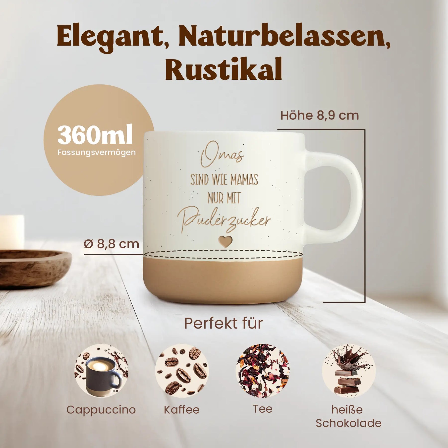 LIEBTASTISCH® Tasse mit Gravur mit Spruch - Omas sind wie Mamas nur mit Puderzucker - gravierte Kaffeetasse Geschenk für Oma Großmutter - Deutsch Geschenke Lesen - {FARBE}